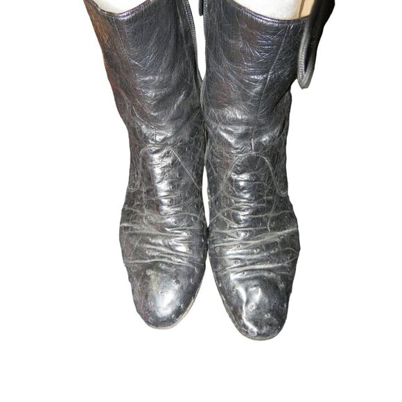 BALLY ITALY Genuine Ostrich Skin Boots in Black size 8 Vintage full zip - Picture 2 of 11